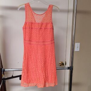 Coral Lace Sleeveless Dress